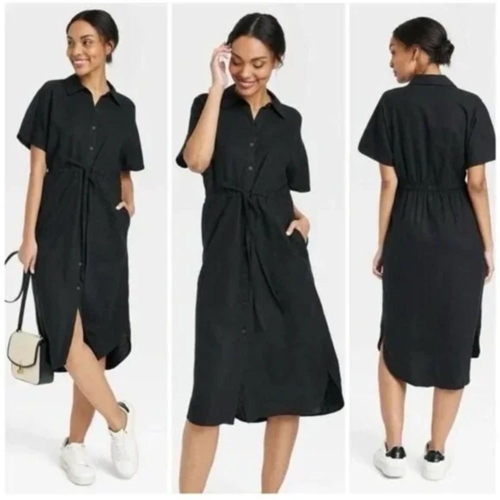 A New Day black linen blend t-shirt dress in size medium